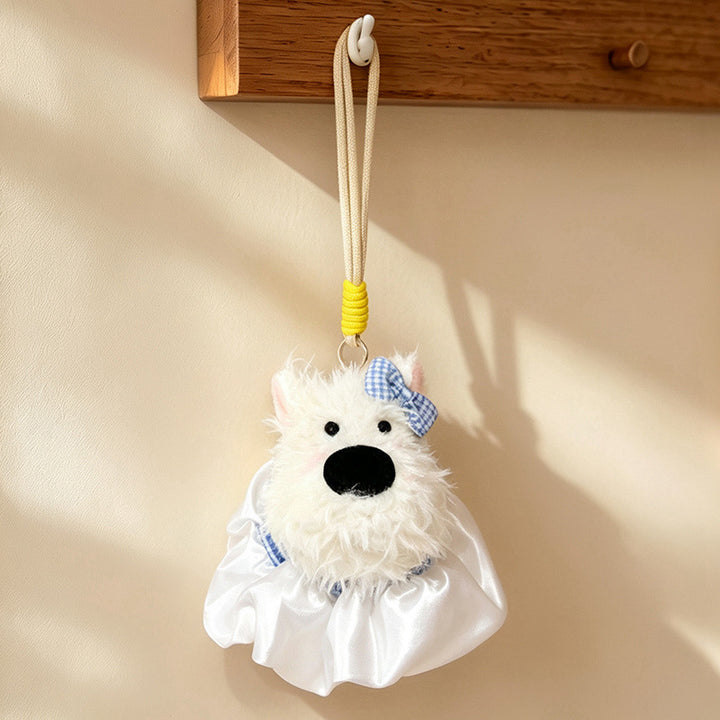 Fluffy Bunny Bag Charm Keychain with Faux-Fur Plush Body and Decorative Resin Accent Kalsten