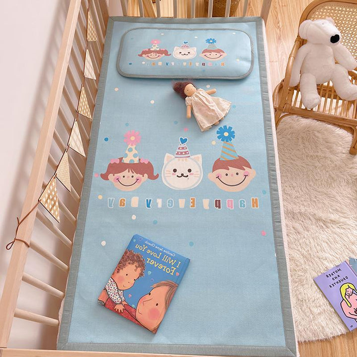 Padded baby crib mattress with good night print, non-slip bottom and wipeable cover
