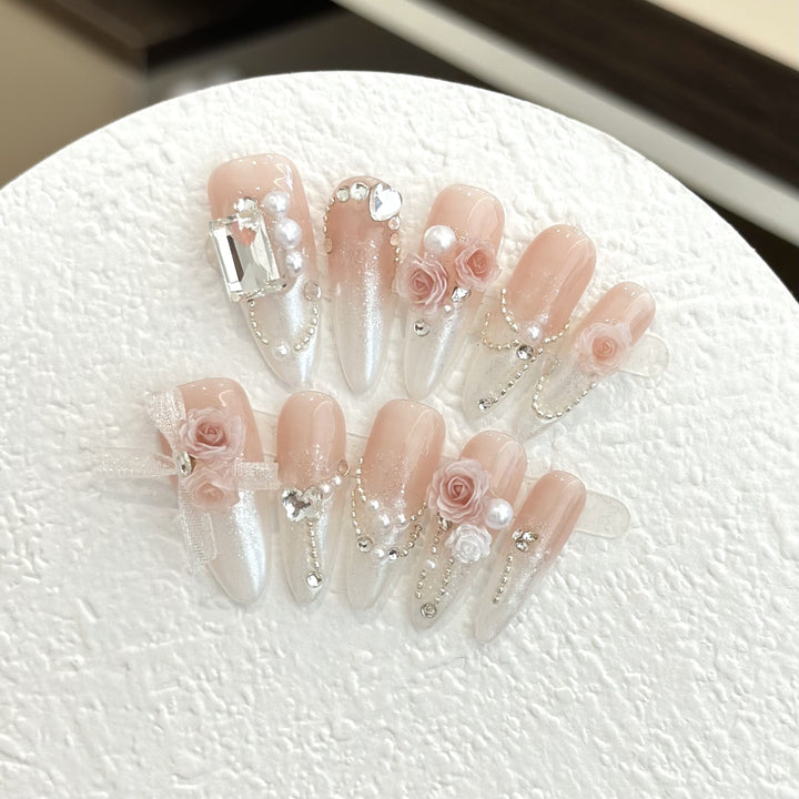 Luxurious Floral-Embellished Press-On Nail Set