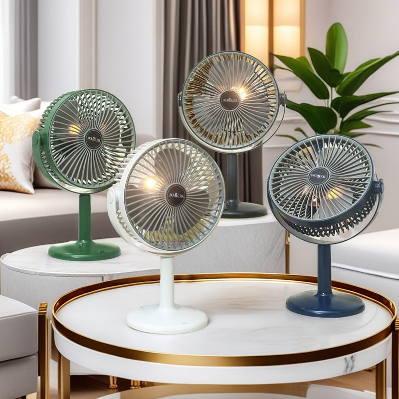 Unisex portable battery-operated table fan with integrated LED light, adjustable head, and USB charging function Kalsten