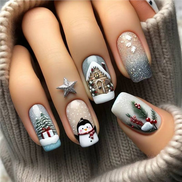 Festive Holiday-Themed Press-On Nail Art Set Kalsten