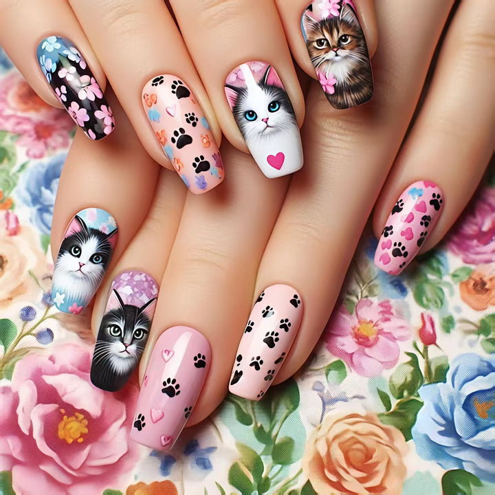 Artistic Cat-Themed Nail Art Kalsten