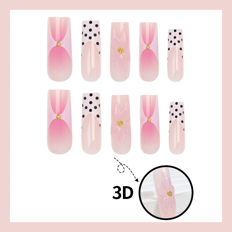 Artificial nail set with elegant flower and polka dot patterns Kalsten