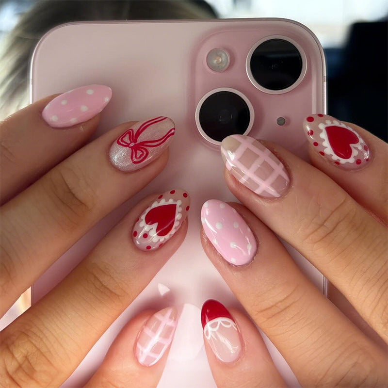 Creative Nail Art Set with Romantic Bow, Heart, and Dot Designs Kalsten