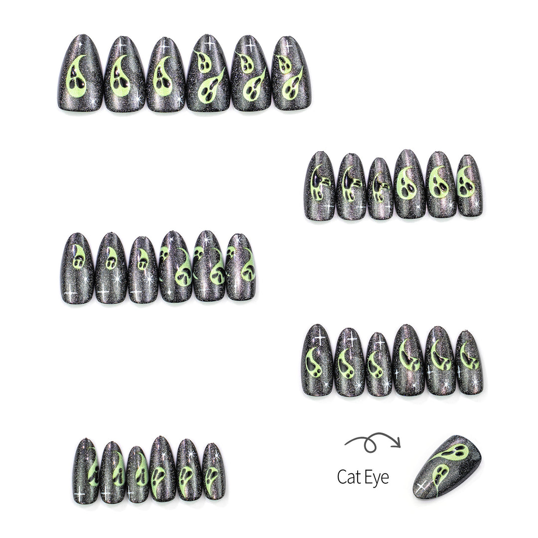 Spooky Ghost-Themed Press-On Nail Art Set