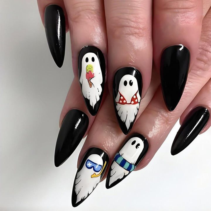 Halloween Artificial Nail Set with Playful Ghost Designs Kalsten
