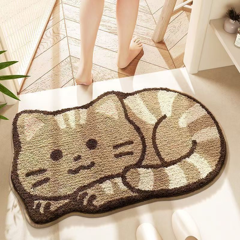 Cute Cartoon Cat-Themed Bath Mat