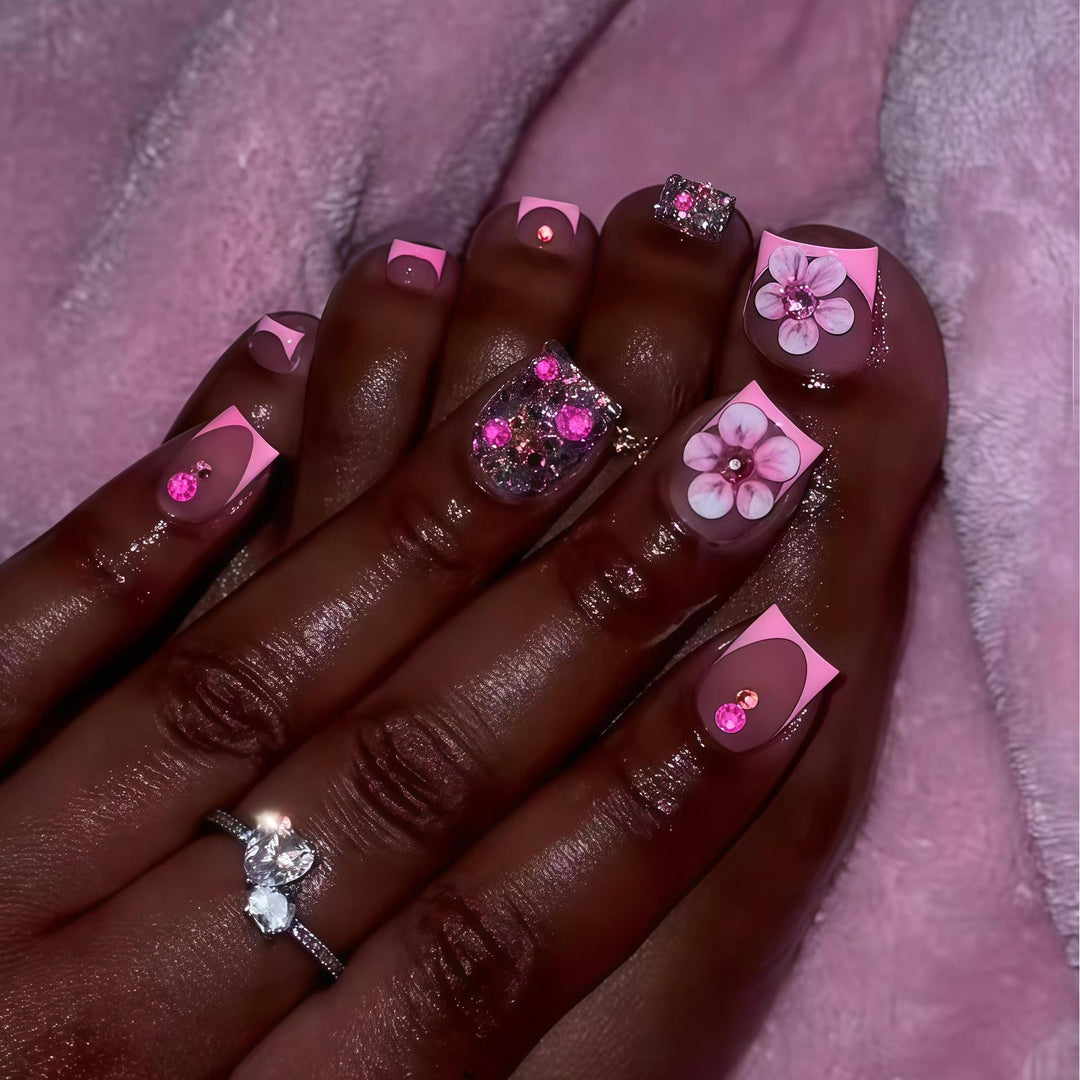 Floral Glitter Nail Art Design Kalsten
