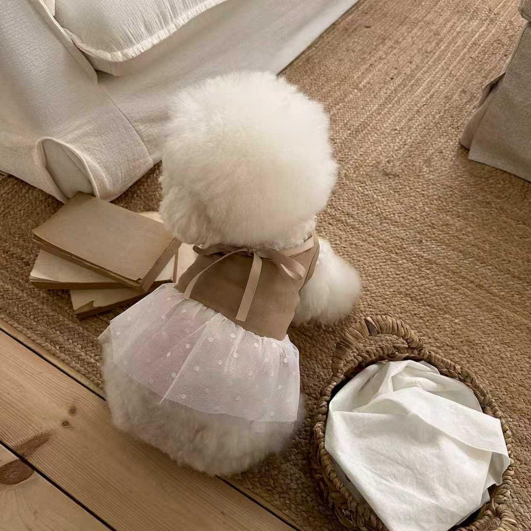 Pet Tulle Tutu Dress Harness with Ribbed Bodice and  Tie