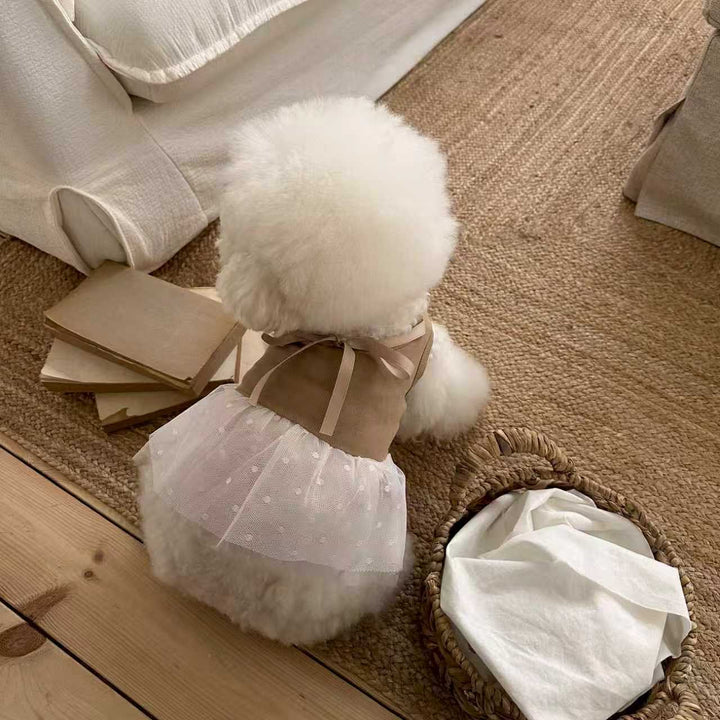 Pet Tulle Tutu Dress Harness with Ribbed Bodice and  Tie