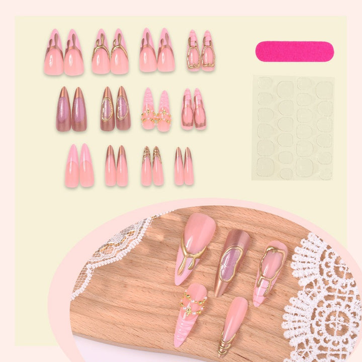 Acrylic nail set with luxurious pink designs and glamorous decorations Kalsten