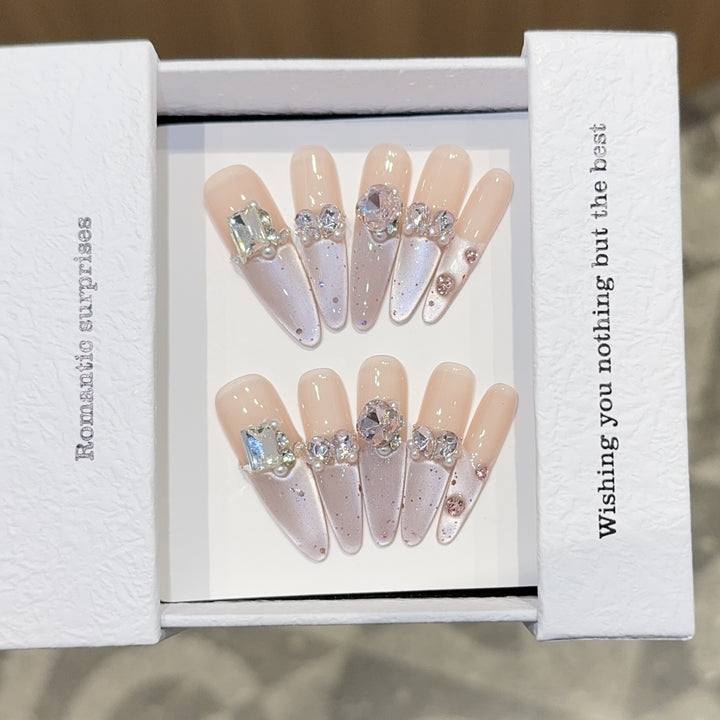 Romantic artificial nails with glitter decoration Kalsten