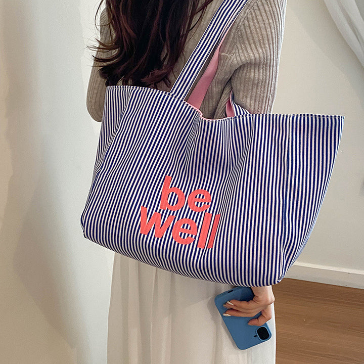 Striped Canvas Tote Bag