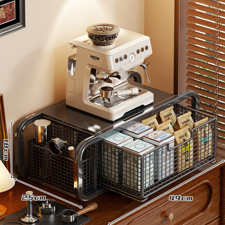 Countertop Coffee Machine Platform with Dual Sliding Storage Baskets