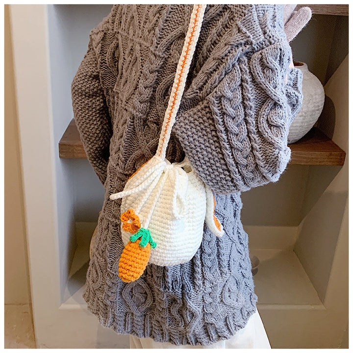 Playful Crochet Floral Drawstring Bag