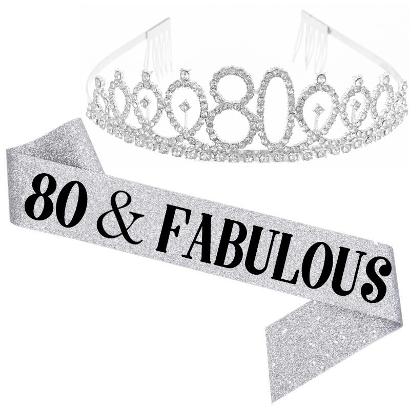 Girl Glittering Birthday Crown and Sash Set Kalsten