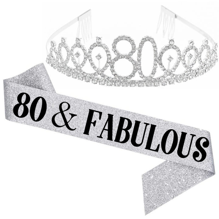 Girl Glittering Birthday Crown and Sash Set Kalsten