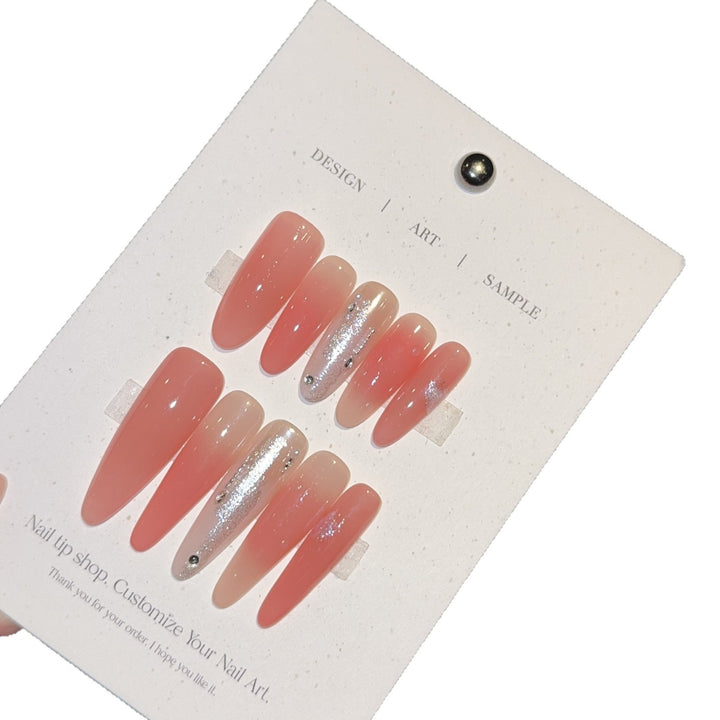 Artificial Nail Set with Elegant Gradient Color and Glitter Details Kalsten