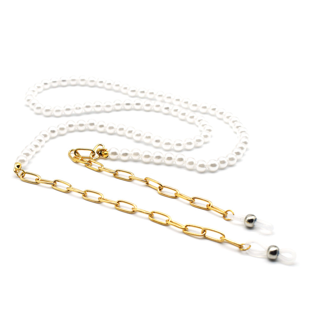 Elegant Pearl and Gold Chain Eyewear Holder Kalsten