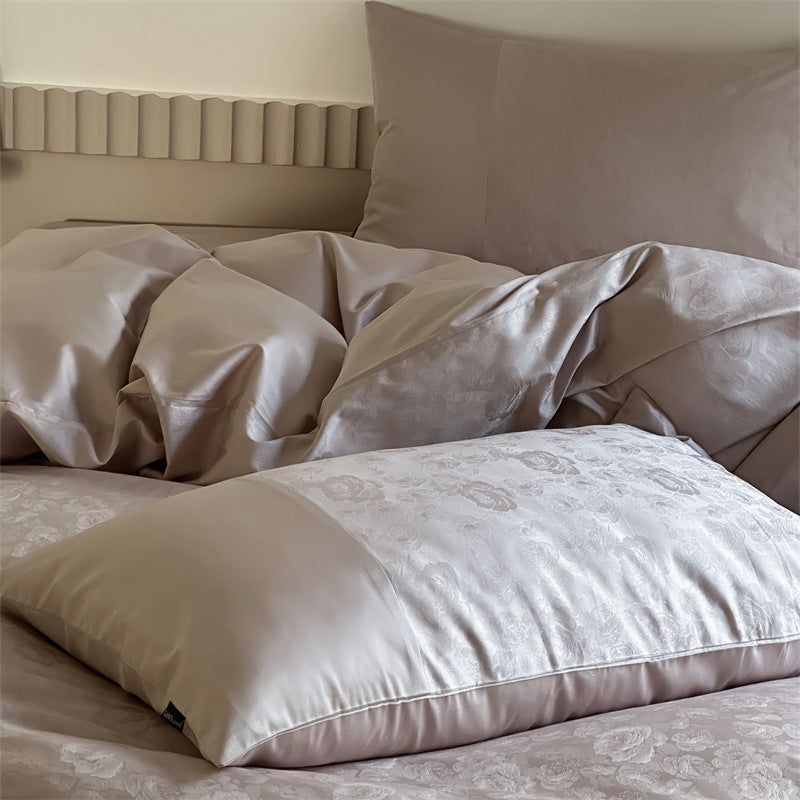Premium-Jacquard-Satin-Duvet-Cover-Set with subtle floral relief