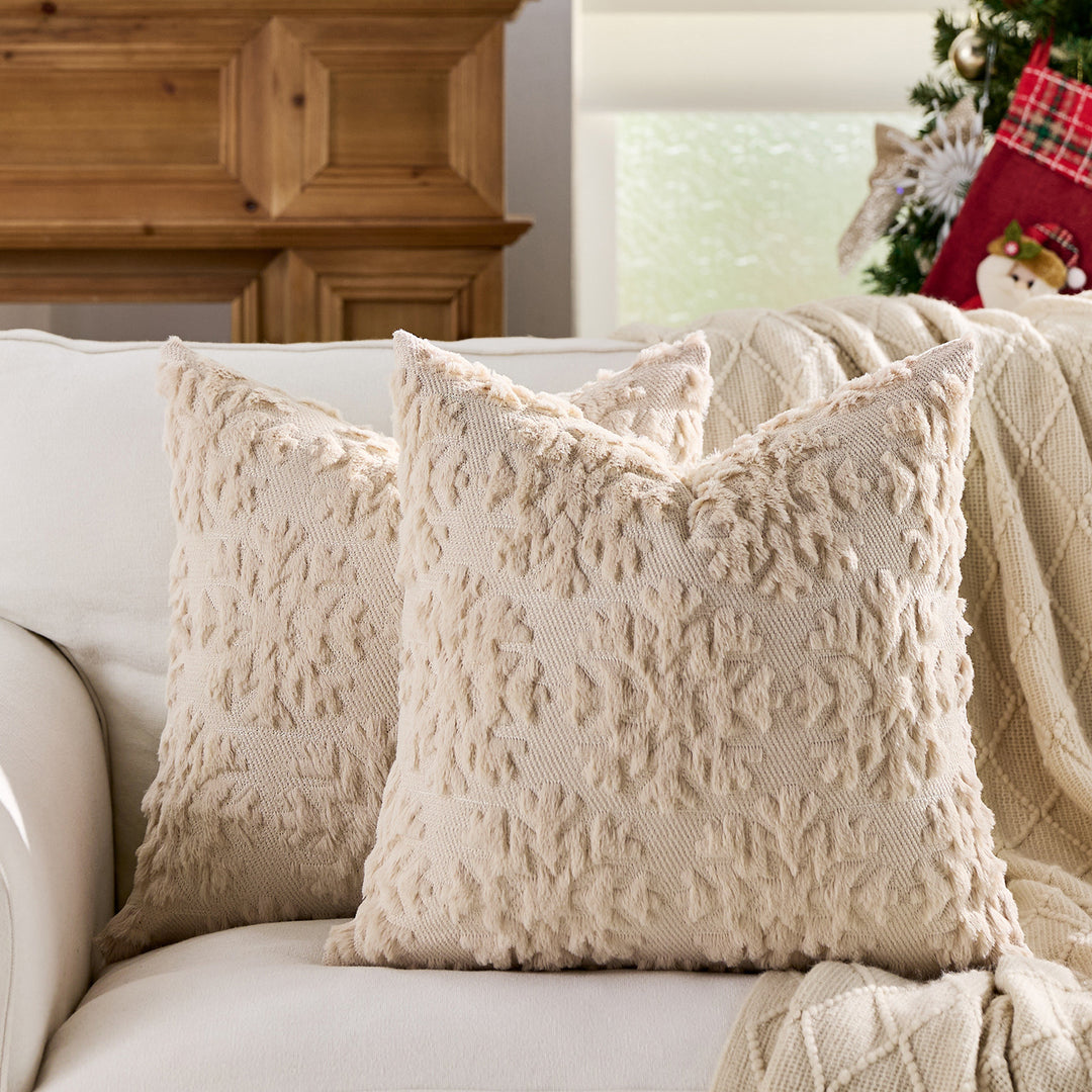 Festive Tufted Tree-Pattern Square Throw Pillow Covers with Plush Texture and Hidden Zipper