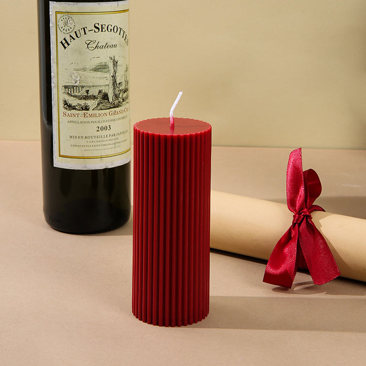 Textured Ribbed Vertical-Fluted Decorative Pillar Candle