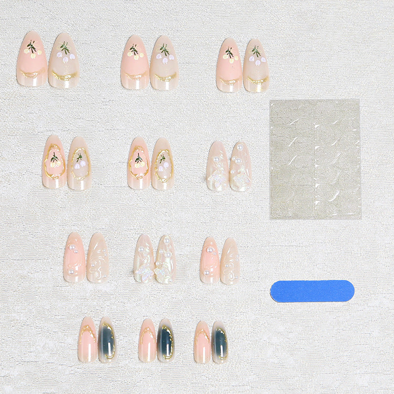 Elegant artificial nails with holographic and floral decorations Kalsten