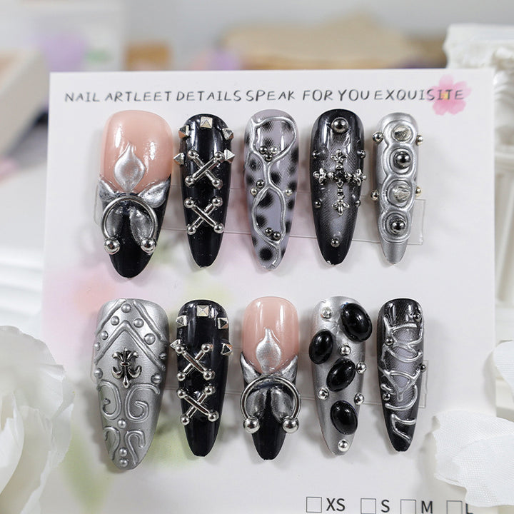 Artificial nail set with elegant 3D embellishments and stylish accents Kalsten