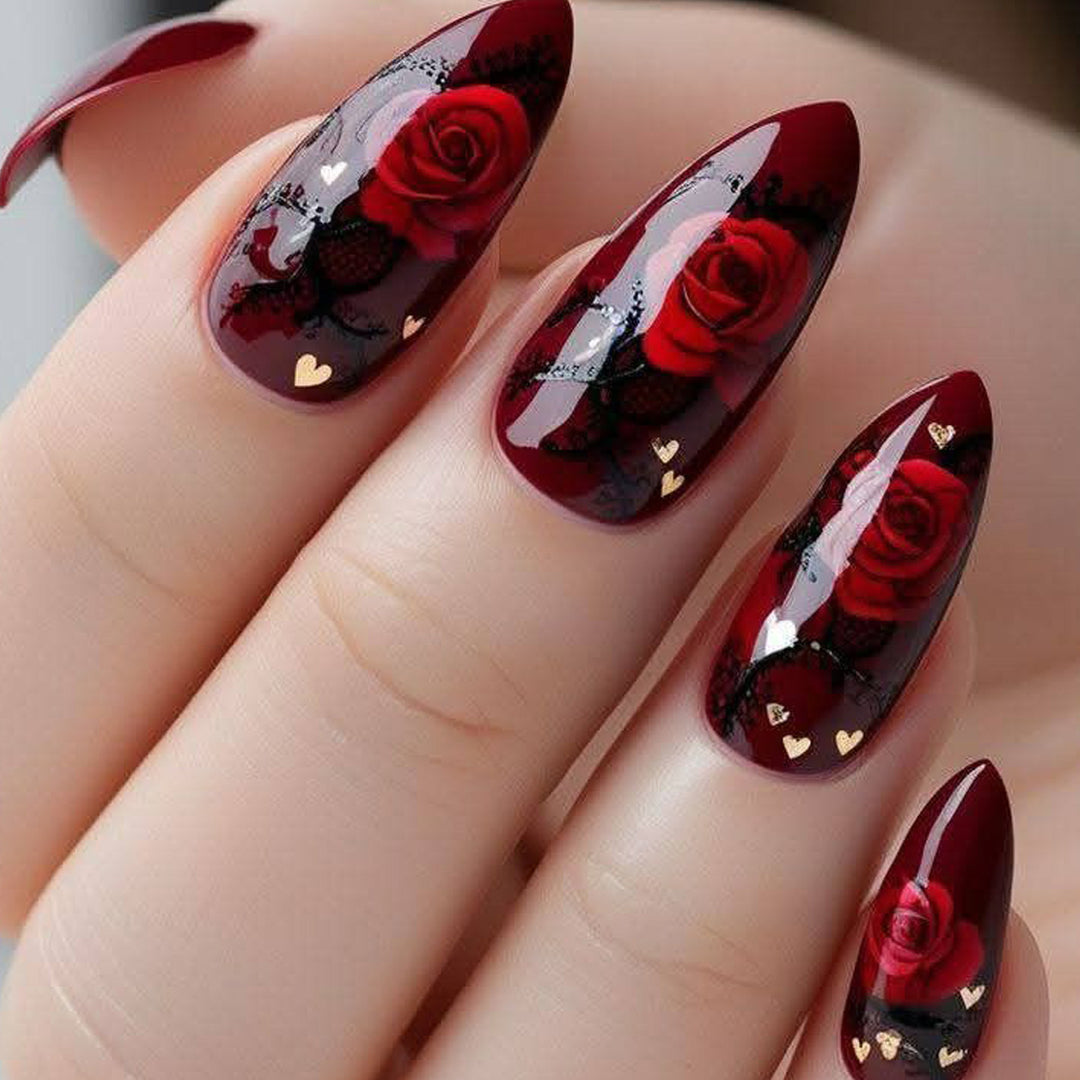 Artistic Floral Stiletto Nail Art Extensions Kalsten