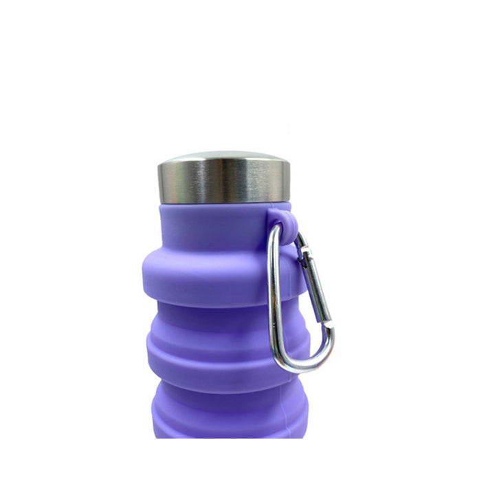 Women practical and compact silicone drinking bottle with carabiner and stainless steel cap Kalsten
