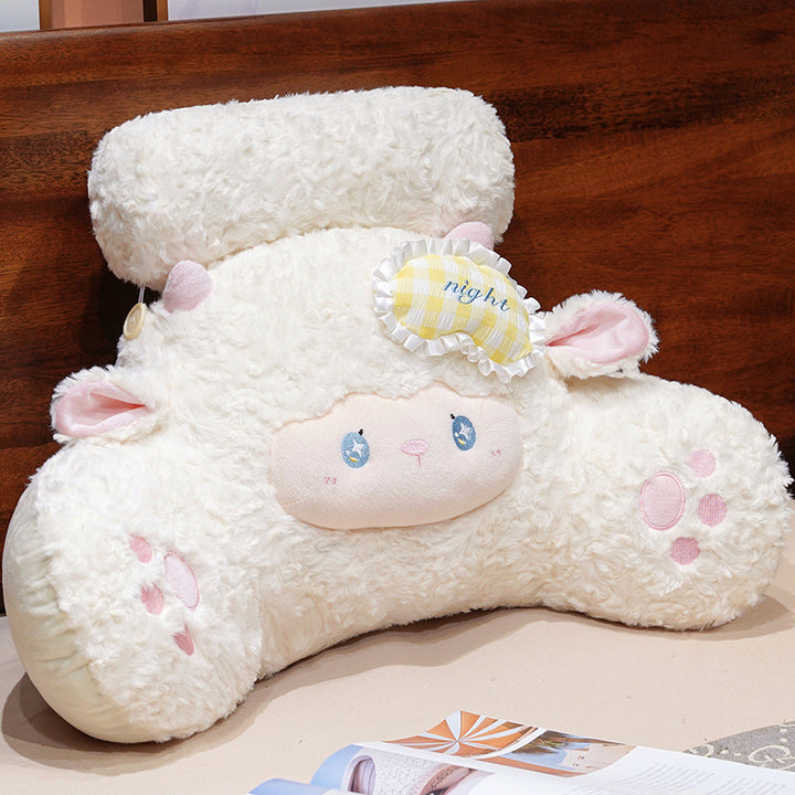 Plush lumbar and reading cushion in sheep shape with neck roll