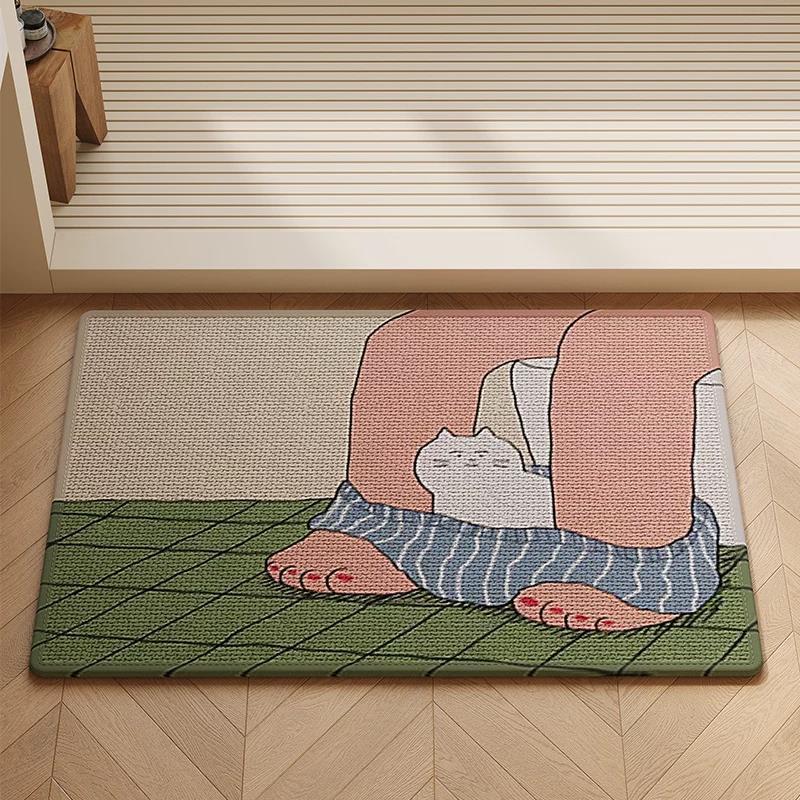 Woven Absorbent Low-Profile Entrance Doormat with Cute Bunny Illustration