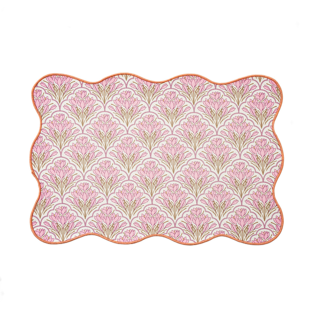 Shaped placemat made of cotton blend with pomegranate and parrot motif