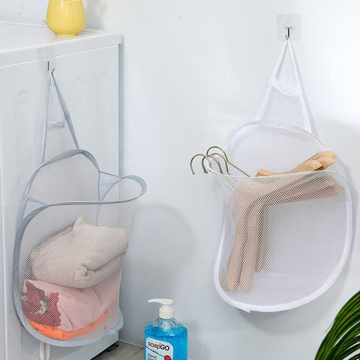 Hanging Mesh Laundry Storage Bag With Breathable Net And Hook Loop