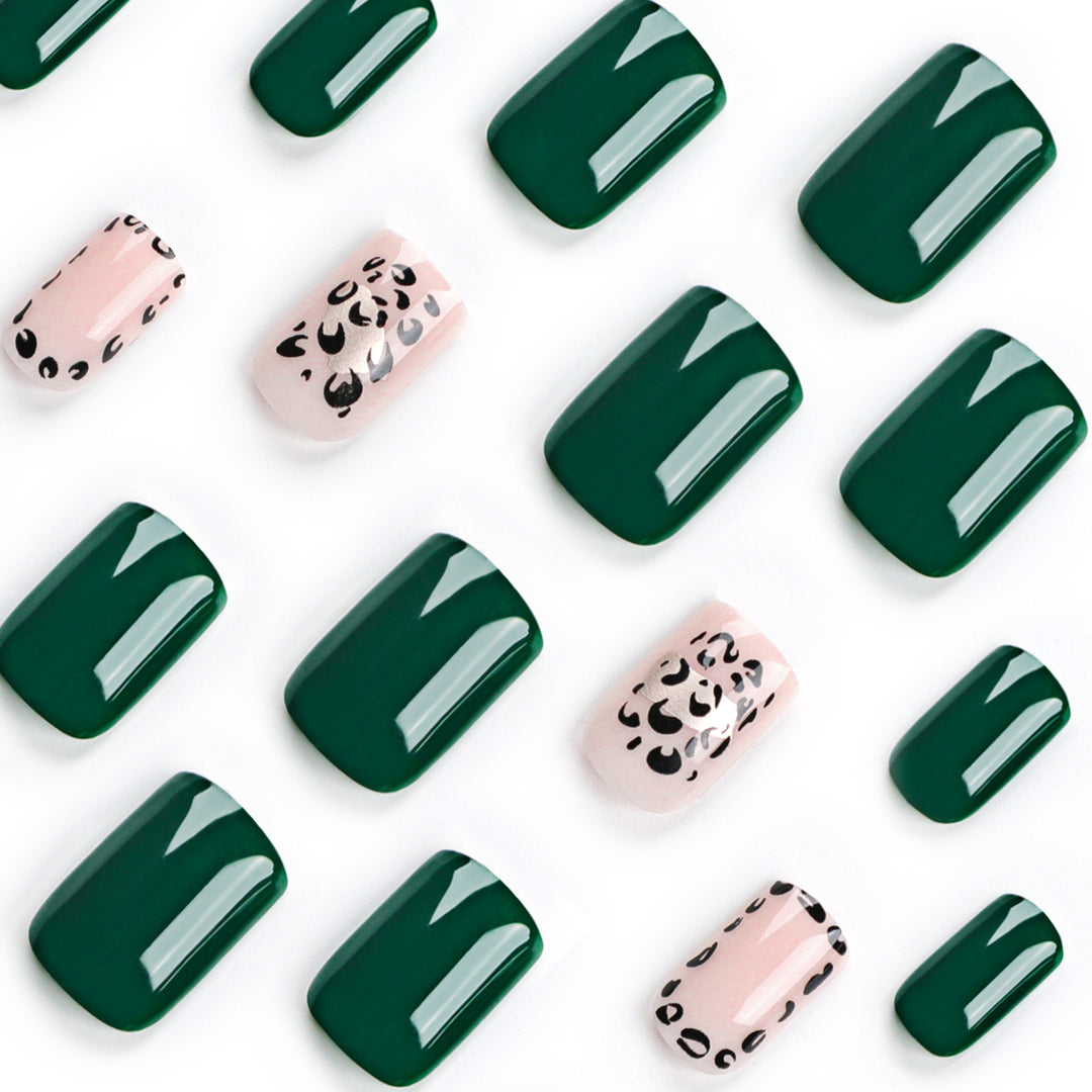Artful nail art with tasteful green and leopard accents Kalsten