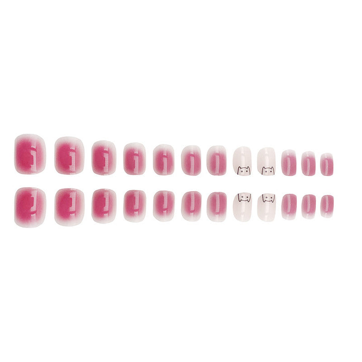 Artificial nails with elegant ombre effect and playful cat design Kalsten