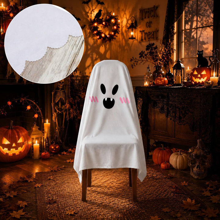 Halloween Chair Cover made of Cotton with Spooky Face and Zigzag Hem