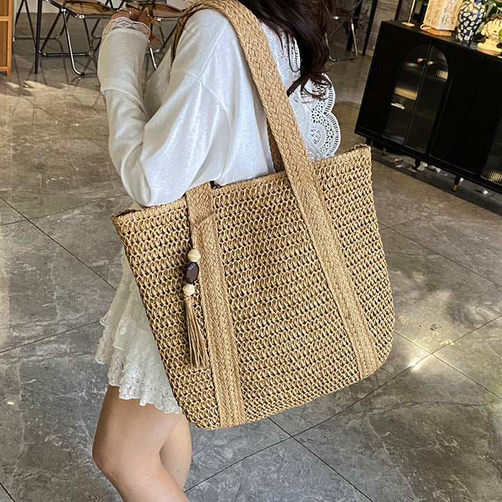 Handwoven Straw Beach Tote Bag