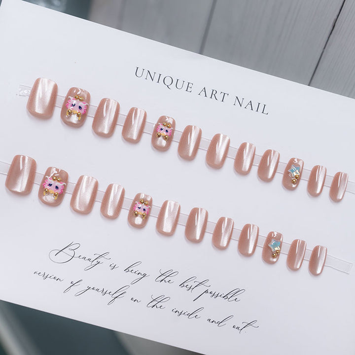 Artistic Press-On Nail Set with Custom Designs