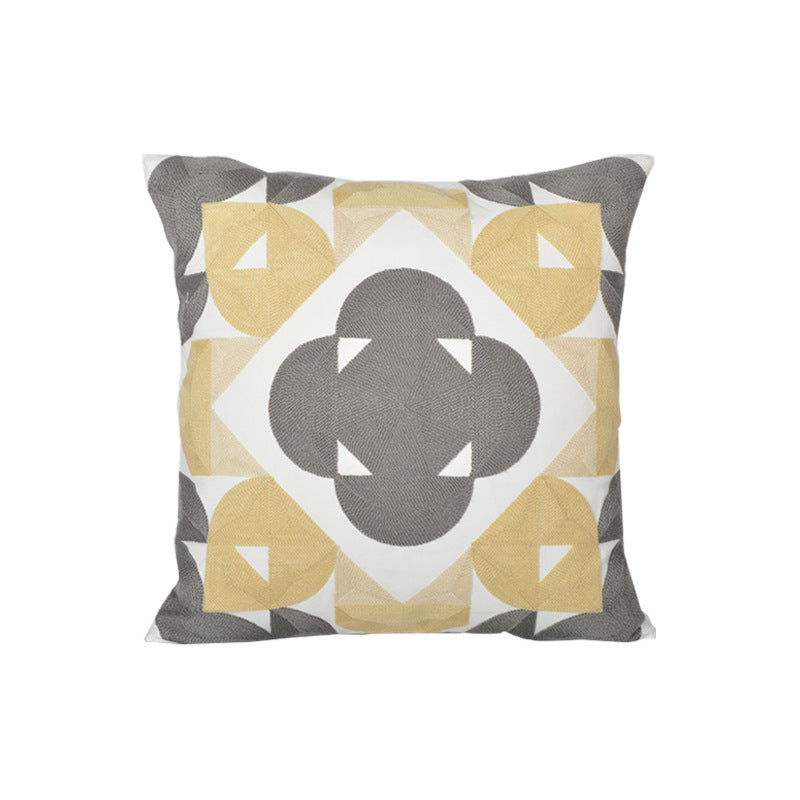 Geometric Embroidered Textured Square Accent Pillow with Layered Appliqué and Concealed Zip