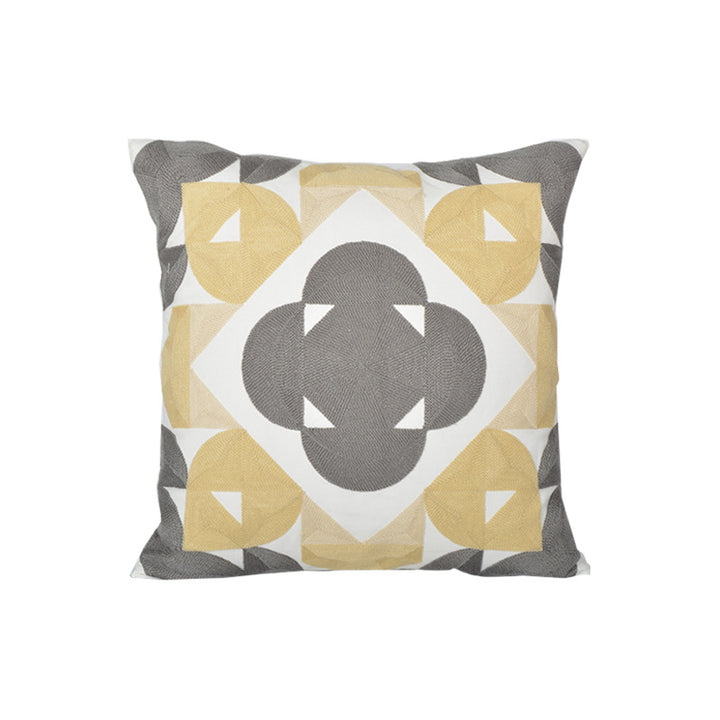 Geometric Embroidered Textured Square Accent Pillow with Layered Appliqué and Concealed Zip