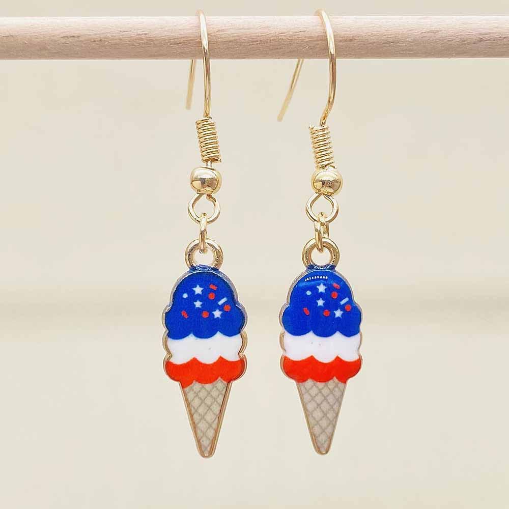 Women's Independence Day patriotic enamel flag dangle earrings with hypoallergenic fishhook wires Kalsten