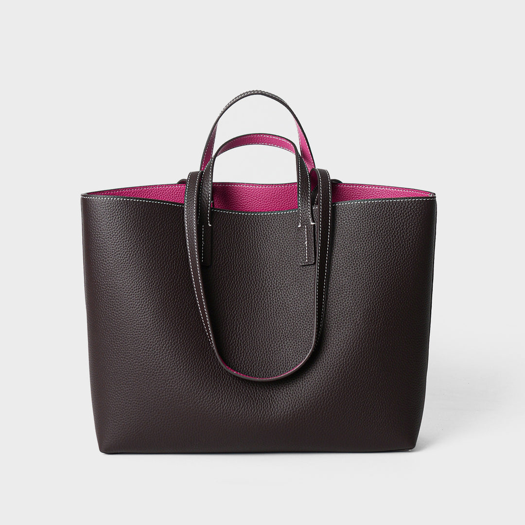 Pebbled Grain Structured Open-Top Double-Handle Tote Bag