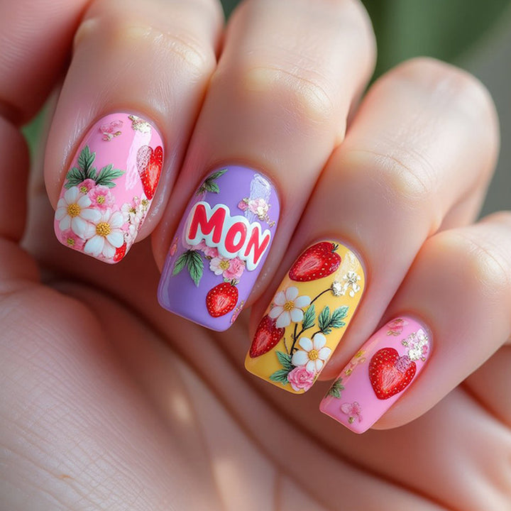 Artificial nail set with floral and fruity designs Kalsten