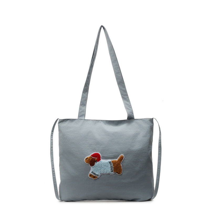 Cute Cartoon Dog-Themed Canvas Tote Bag