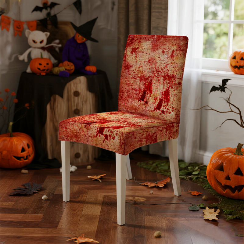 Elastic chair cover with spooky eye back print for dining chairs
