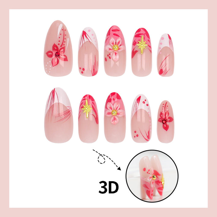 Artificial Nail Set with Floral Designs and 3D Decorations Kalsten