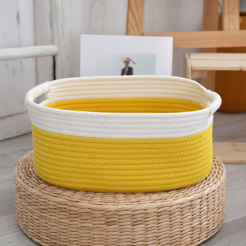 Natural storage basket with ribbons Kalsten
