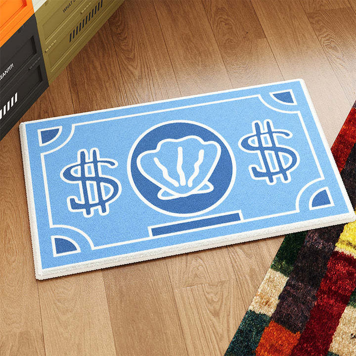 Absorbent Non-Slip Decorative Entrance Doormat with Graphic Dollar-Bill & Seashell Motif