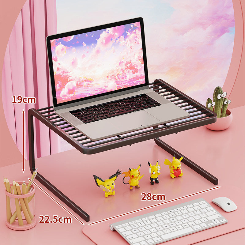 Tiered Adjustable Metal Laptop and Monitor Riser with Ventilated Slatted Shelves and Under-Storage Organizer